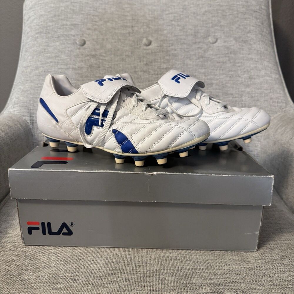 Fila Mens M'S FORZA T MD LEATHER/SYN Soccer Cleats White/Royal Blue